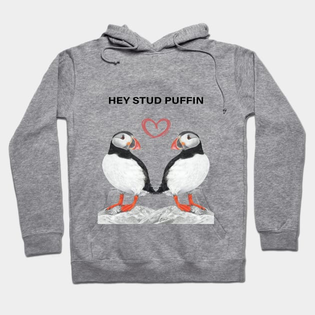 Stud Puffin - Stud muffin - Puffin couple - Puffin art - couple art - bedroom art - Puffin lovers Hoodie by IslesArt